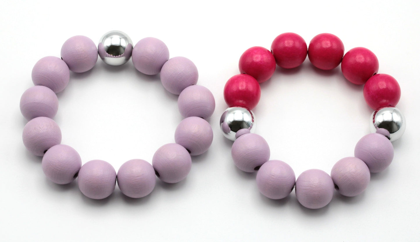 Lilac&Pink puuhelmi rannekorut