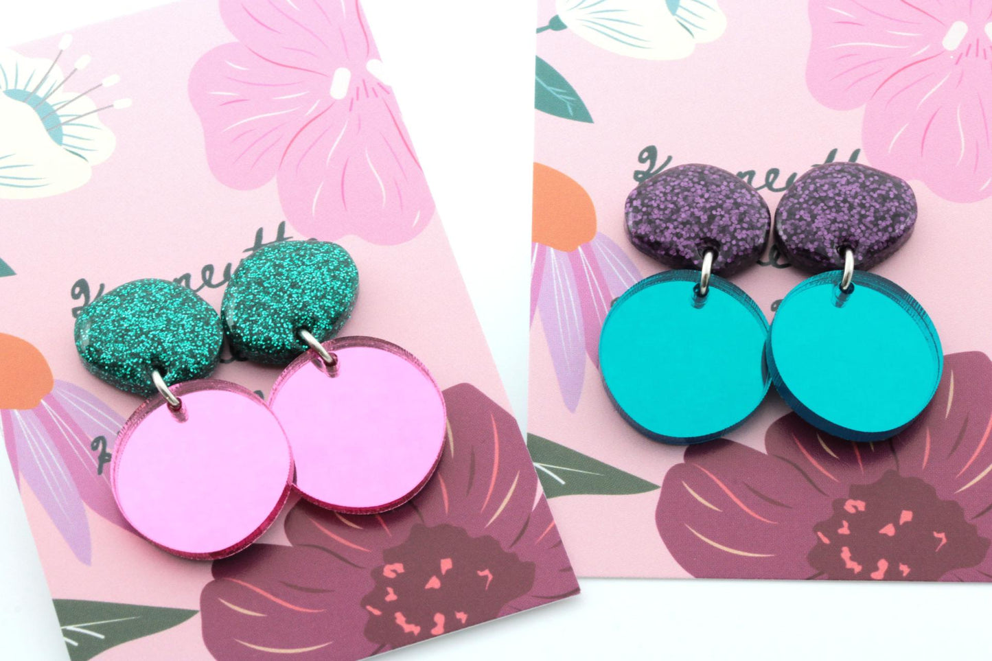 PinkTurquoise peiliakryyli hartsikorvakorut