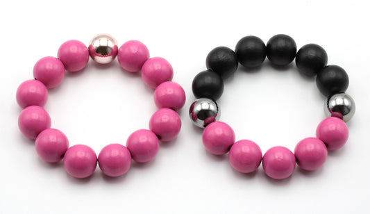 Pink&Black puuhelmi rannekorut