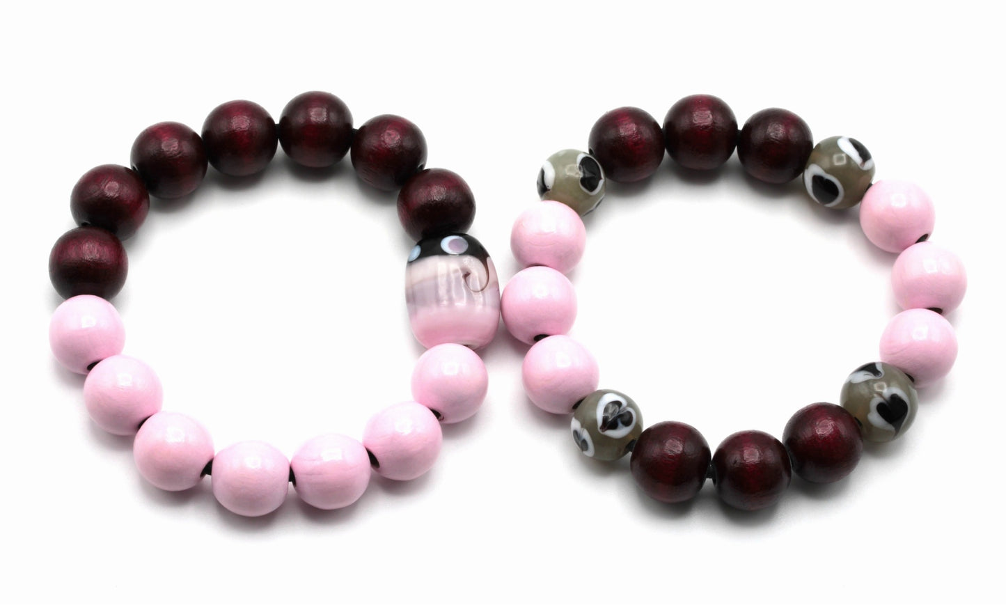 Wine&Babypink puuhelmi rannekorut